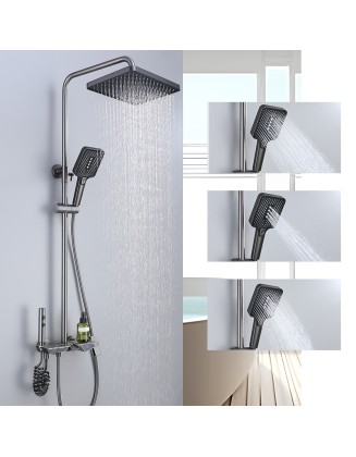 Shower faucet household pressurized nozzle gun gray brass four level display temperature shower showerhead set