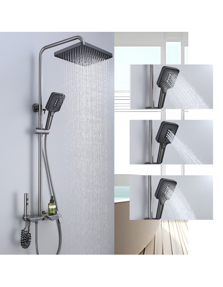 Shower faucet household pressurized nozzle gun gray brass four level display temperature shower showerhead set