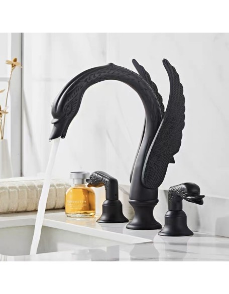 Golden hot and cold water swan bathroom faucet