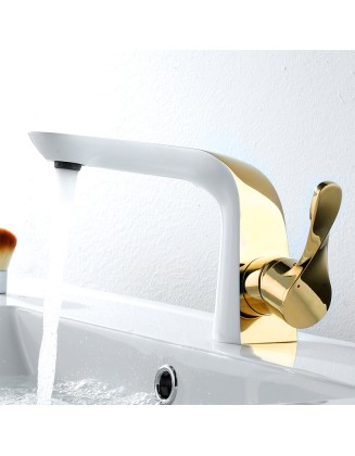 Flowing gold white light luxury streamlined basin faucet