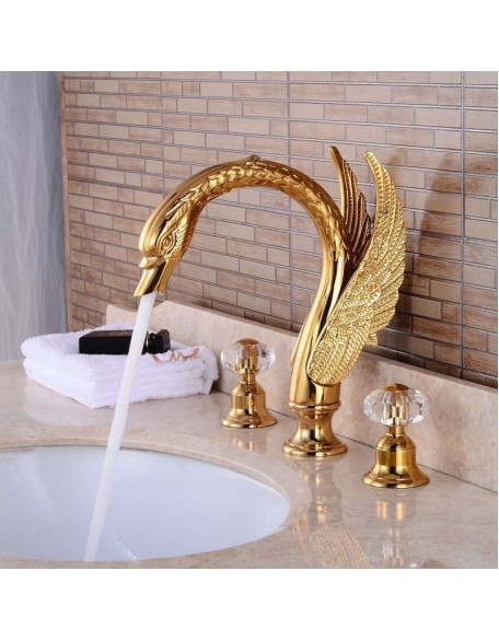 Golden hot and cold water swan bathroom faucet