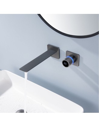 Full copper digital split gun gray concealed basin faucet imitates splashing water into the wall digital face washing faucet